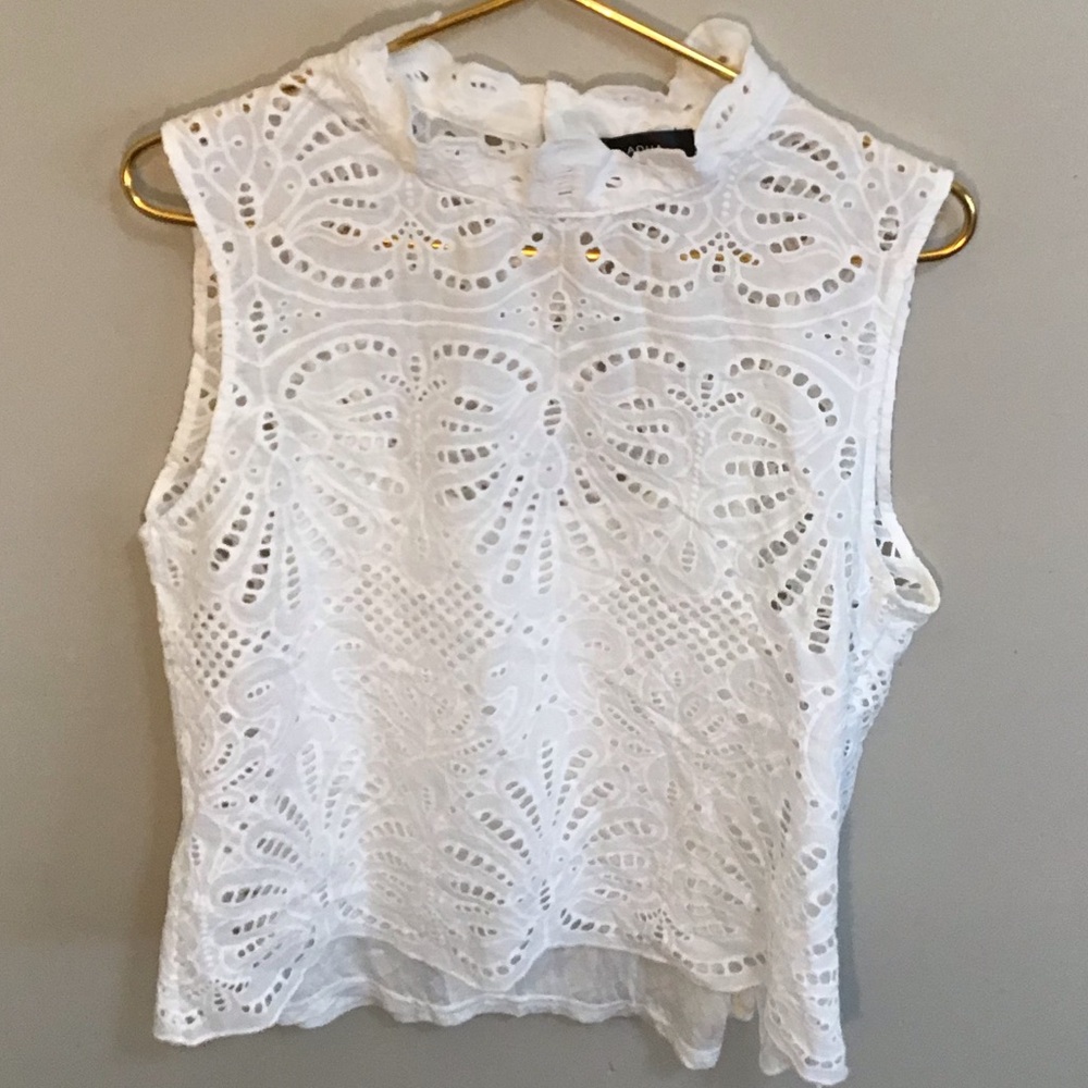 Women’s Lace Mock Neck Sleeveless Top | Aqua | Size XL